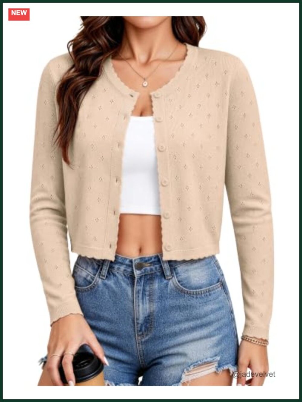 Women's Lightweight Button Down Pointelle Knit Cardigan Shrug Long Sleeve